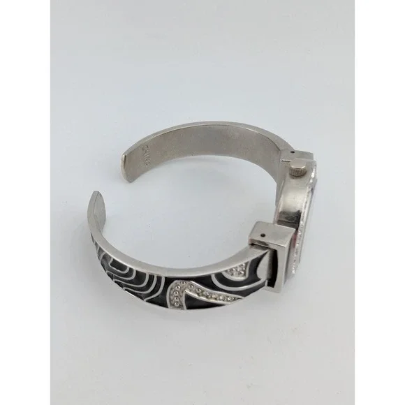 Studio Time Bangle Watch Women 30mm Case Black Enamel Rhinestones- New Battery - Picture 5 of 8